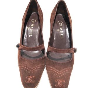 Authentic CHANEL Brown Suede Mary Jane Heels